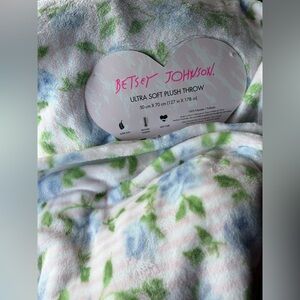 Betsey Johnson Coquette shabby chic Pastel pink Blue rose Throw Blanket